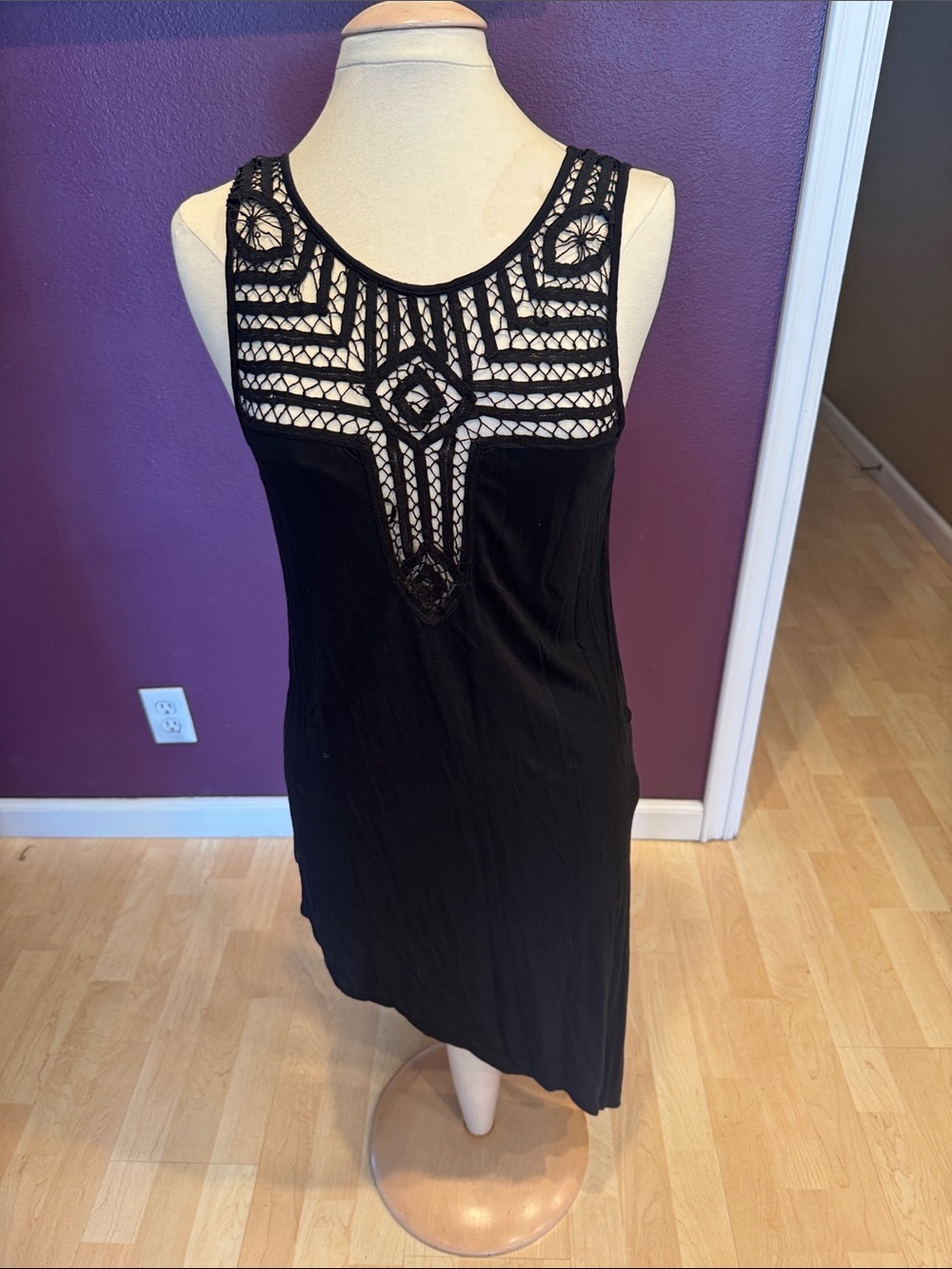 Free People Black Crochet Yoke Tank Dress